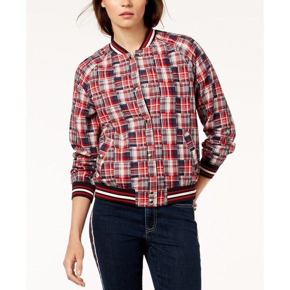 Jackets & Blazers - Tommy Hilfiger Womens Cotton Patchwork Plaid Varsity Jacket Size Small